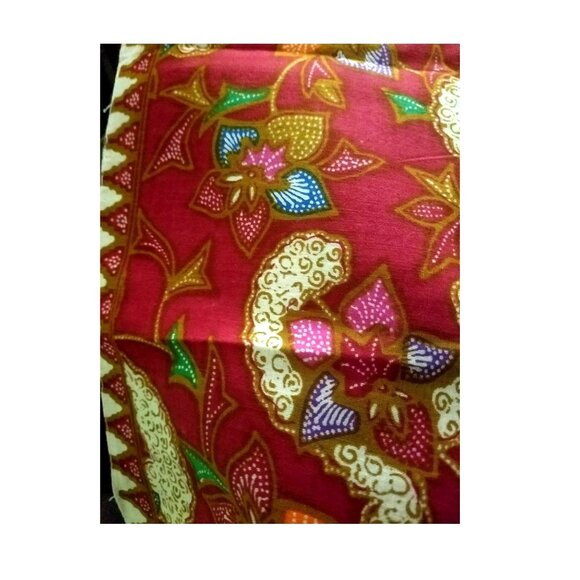 Material Fabric Cotton Red Blue White Brown 38" x 87'  Flowers Hearts Leaves - Picture 1 of 10